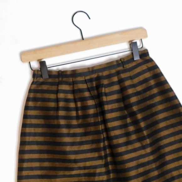 MADEWELL Linen & Silk Blend Striped Pleated Skirt Brown & Black Stripe Size 0 - Picture 9 of 13
